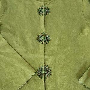 Vintage Green Embellished Jacket Crazy Horse Linen and Rayon